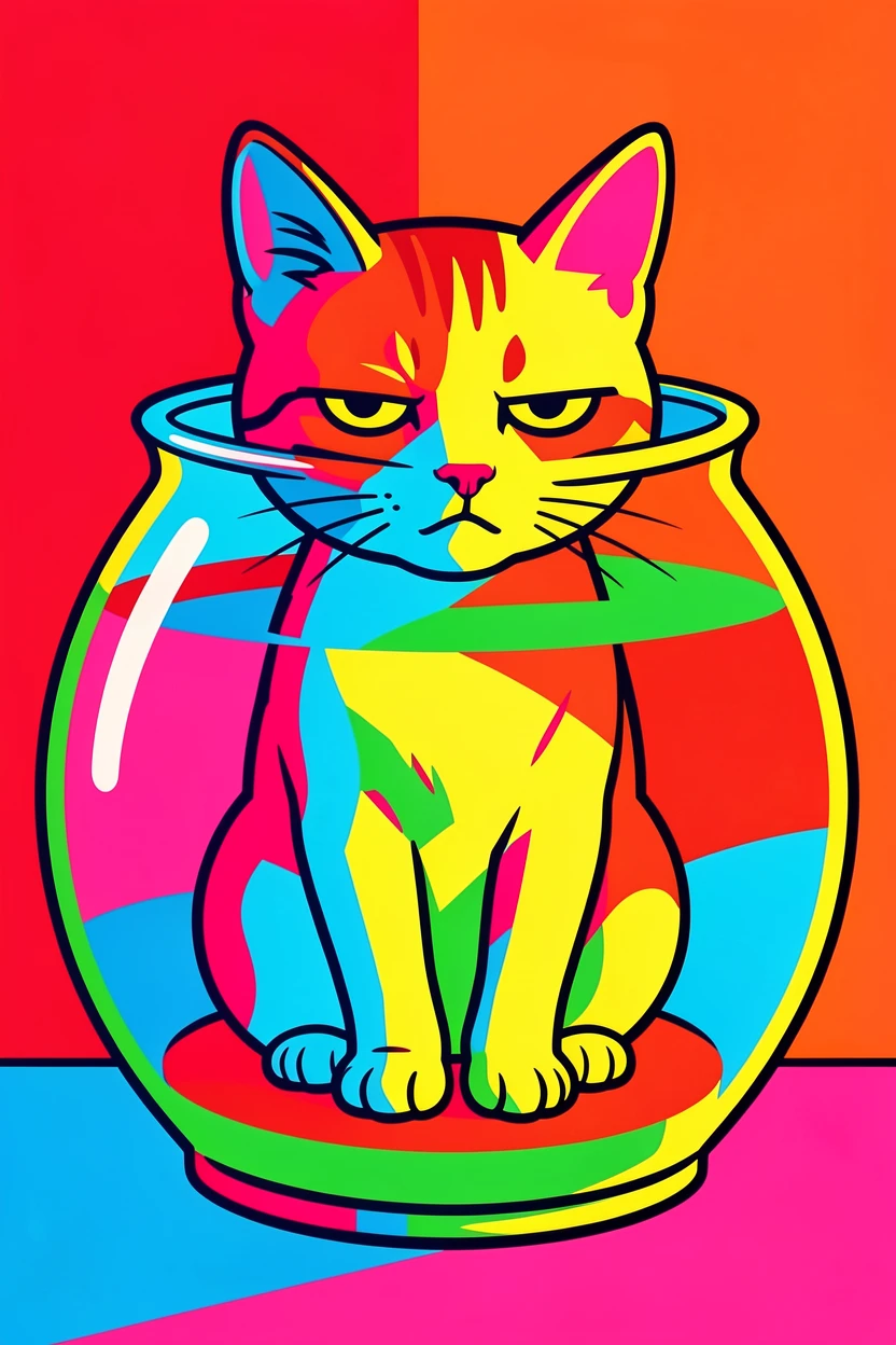 Cat sitting in a fishbowl looking unimpressed