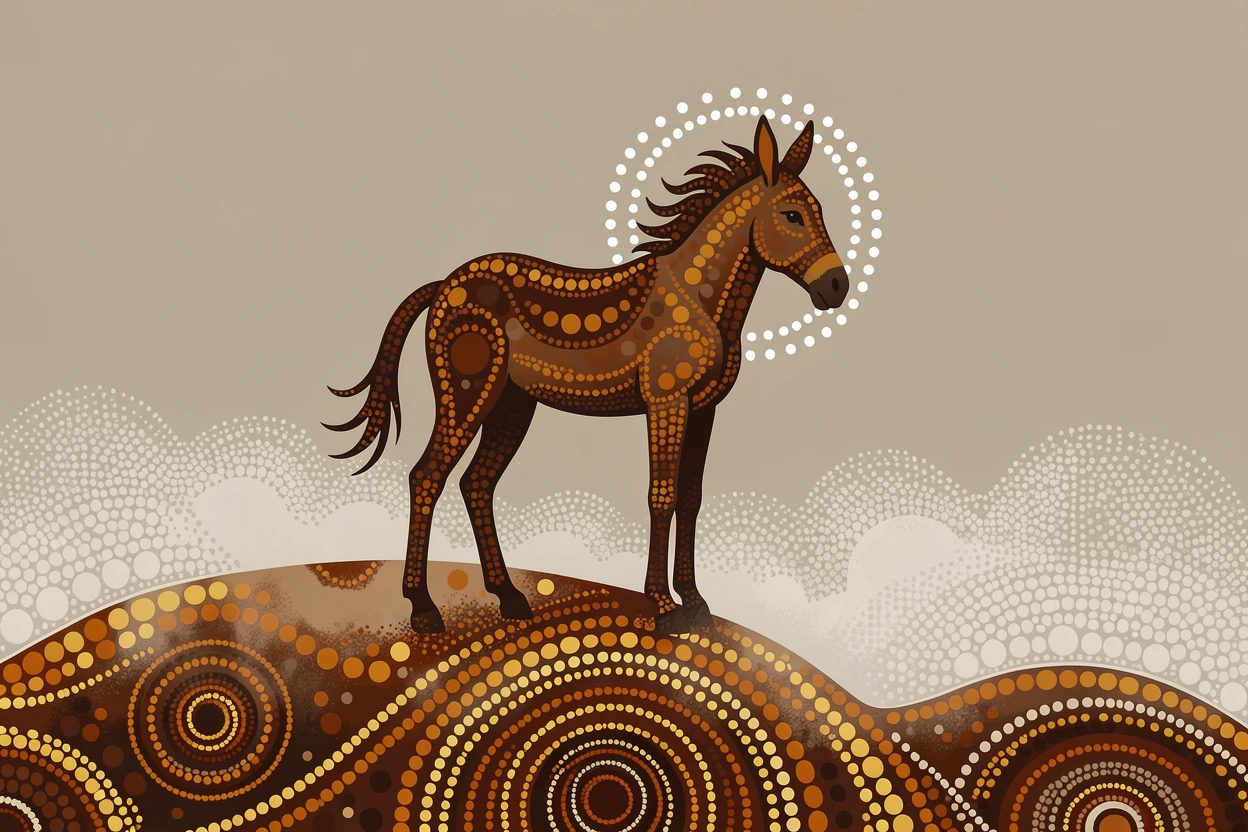 A lone brumby standing on a misty hillside