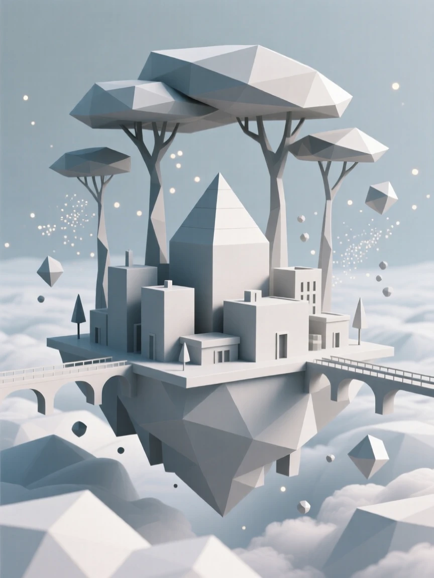 A floating city suspended above the clouds, beneath a canopy of glowing, otherworldly trees. swirling particles of light drift through the air. It radiates a feeling of legendary grandeur.