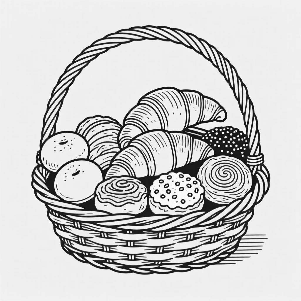 A basket of fresh baked pastries and croissants