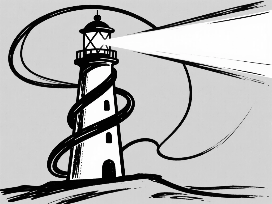 A magical lighthouse guiding ships with a beam of enchanted light.