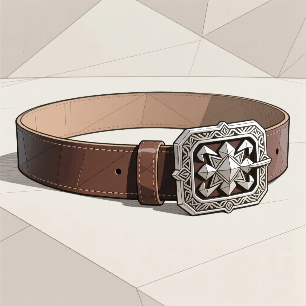 A wide leather belt with an ornate silver buckle