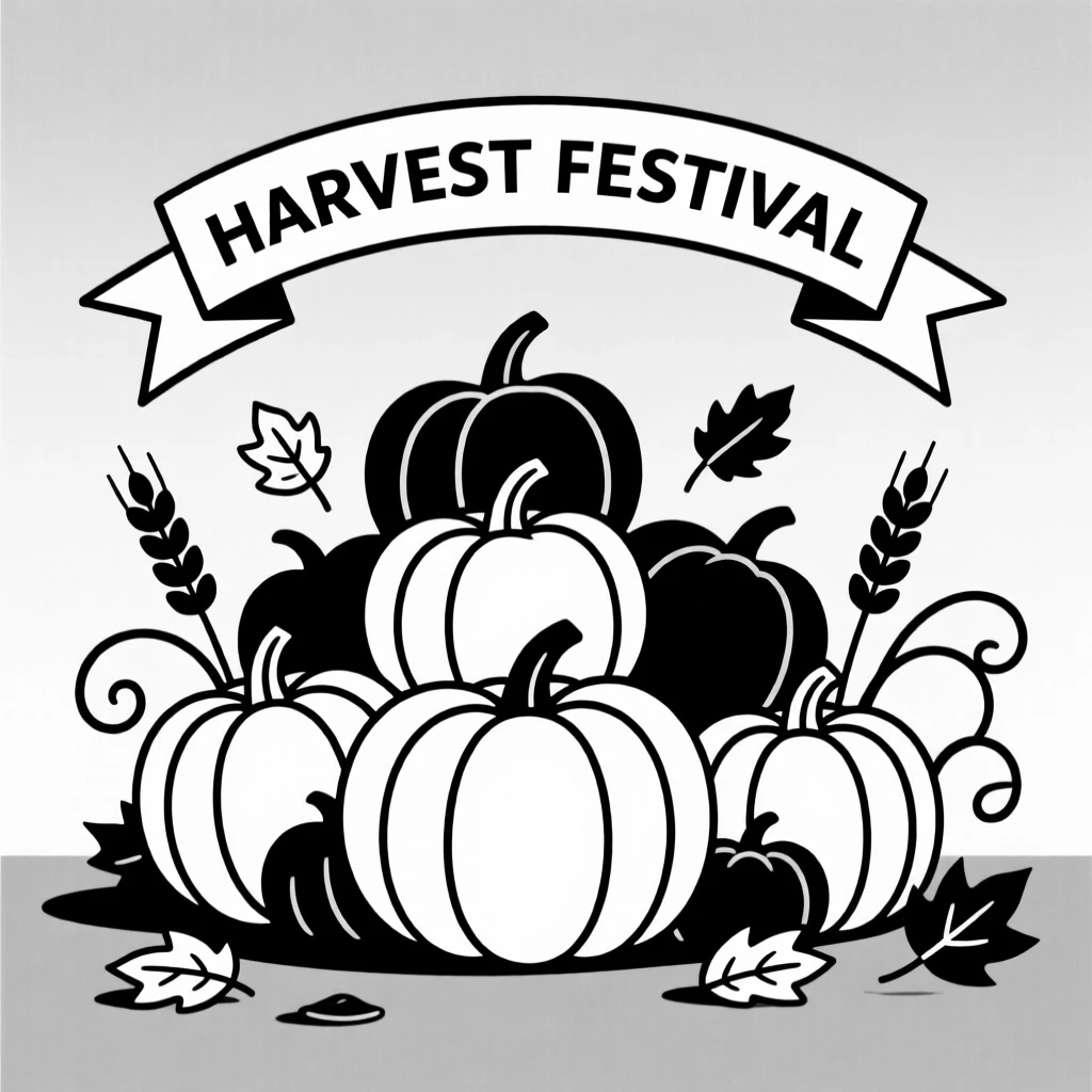 A harvest festival with pumpkins and autumn decorations.