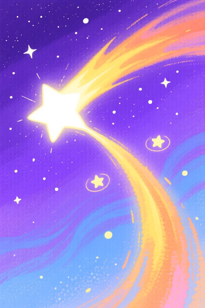 An imaginative scene of a comet streaking across a deep purple sky.