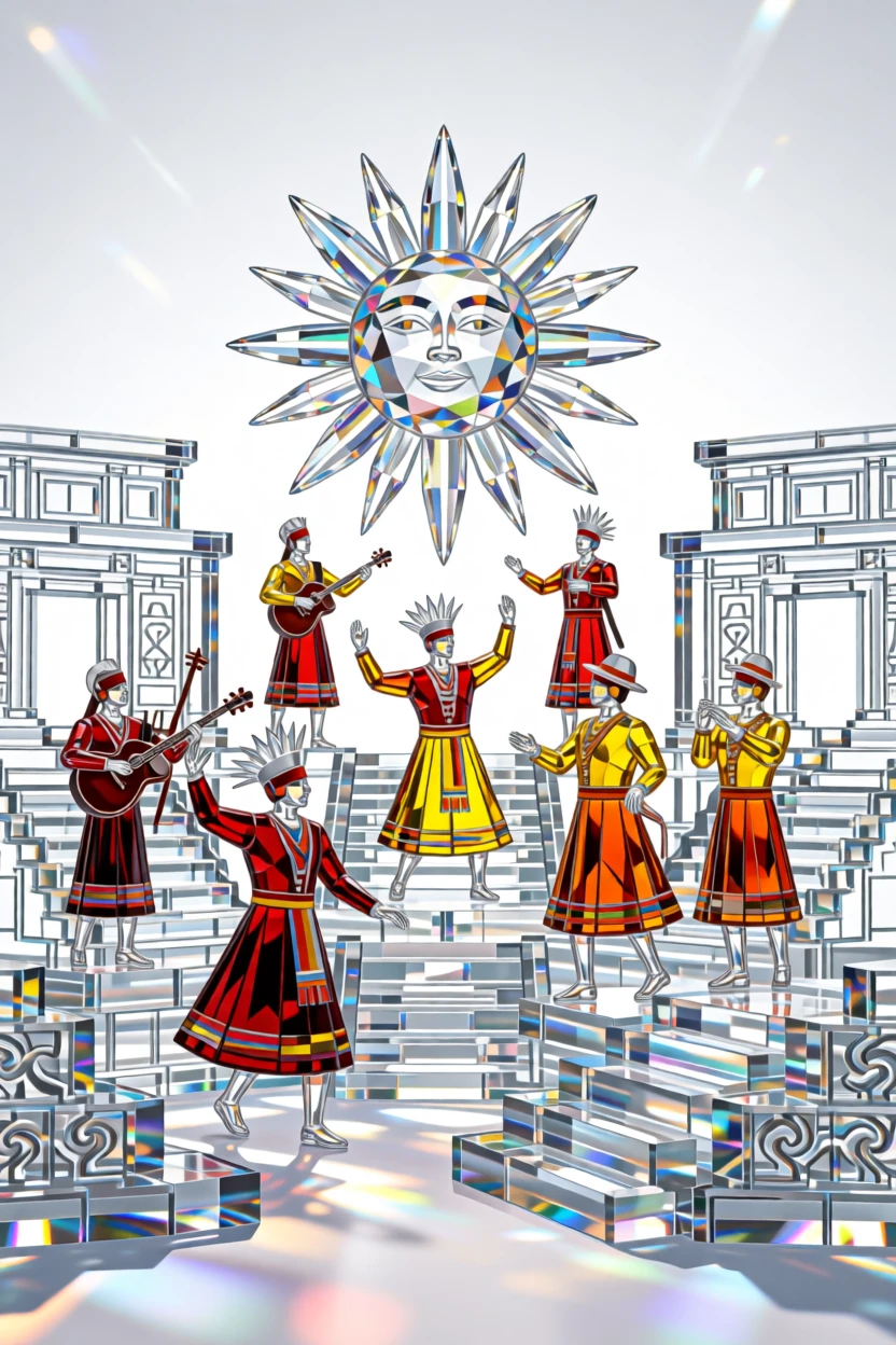 A vibrant Peruvian Inti Raymi sun festival ceremony held in ancient ruins.