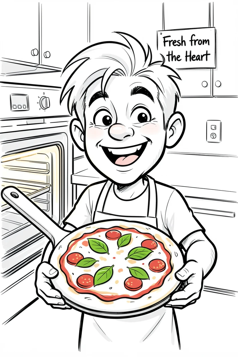 [Trending & Universal Topics] Modern lifestyle scene of a home cook proudly serving a homemade pizza fresh from the oven, capturing everyday joy
