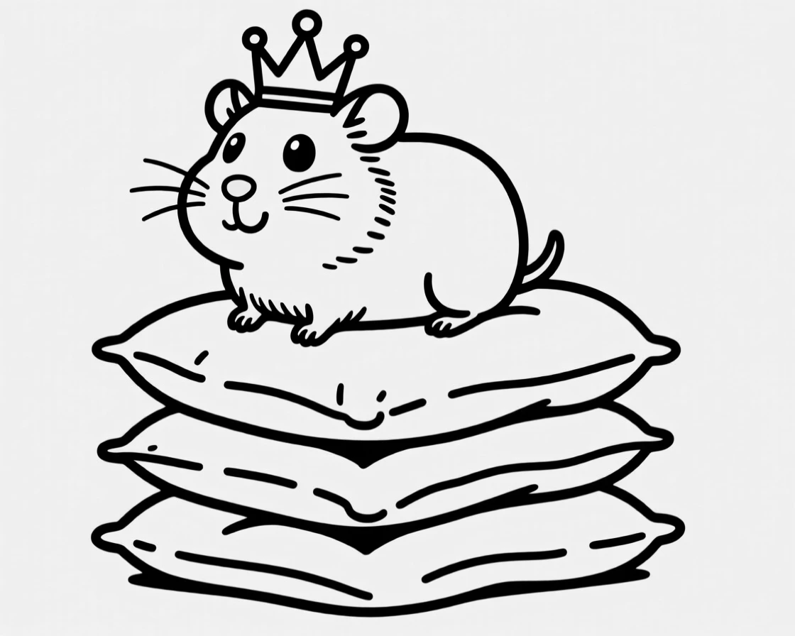 A guinea pig perched proudly on a stack of pillows like a tiny king.