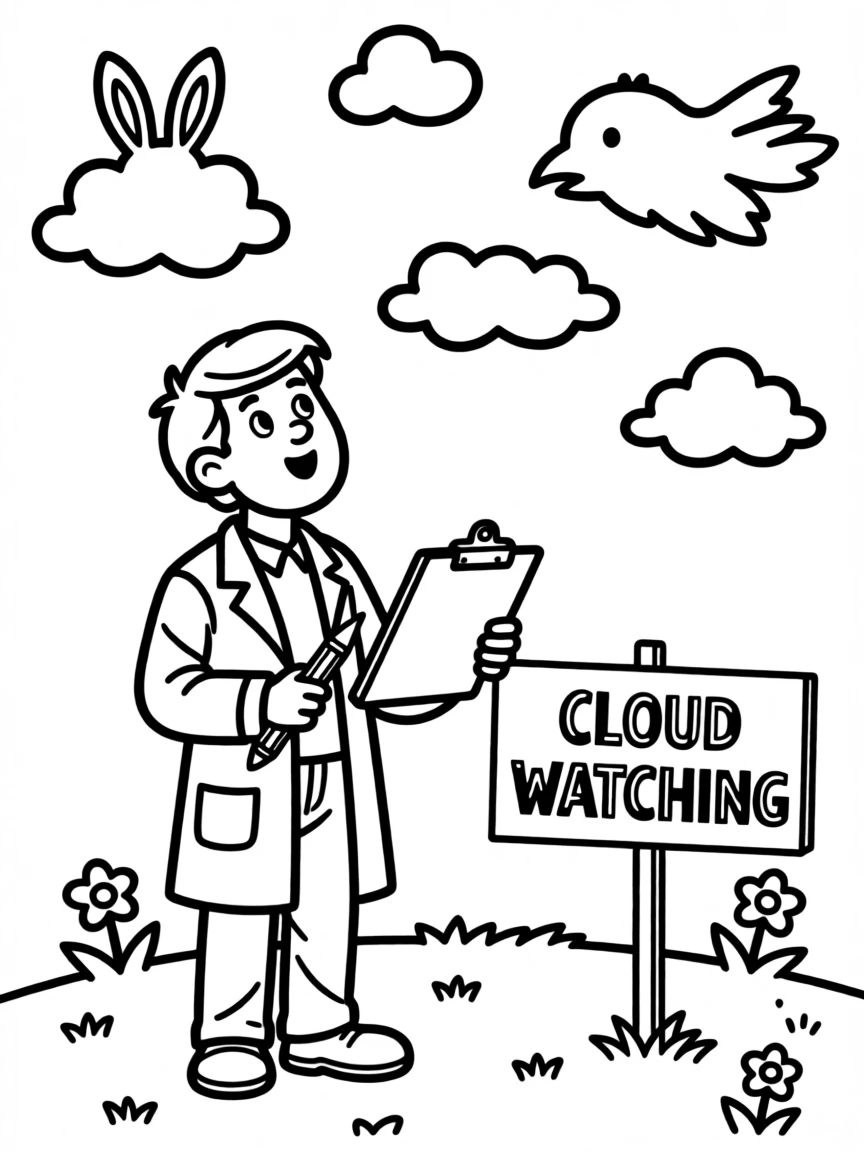 A scientist observing clouds and identifying their shapes