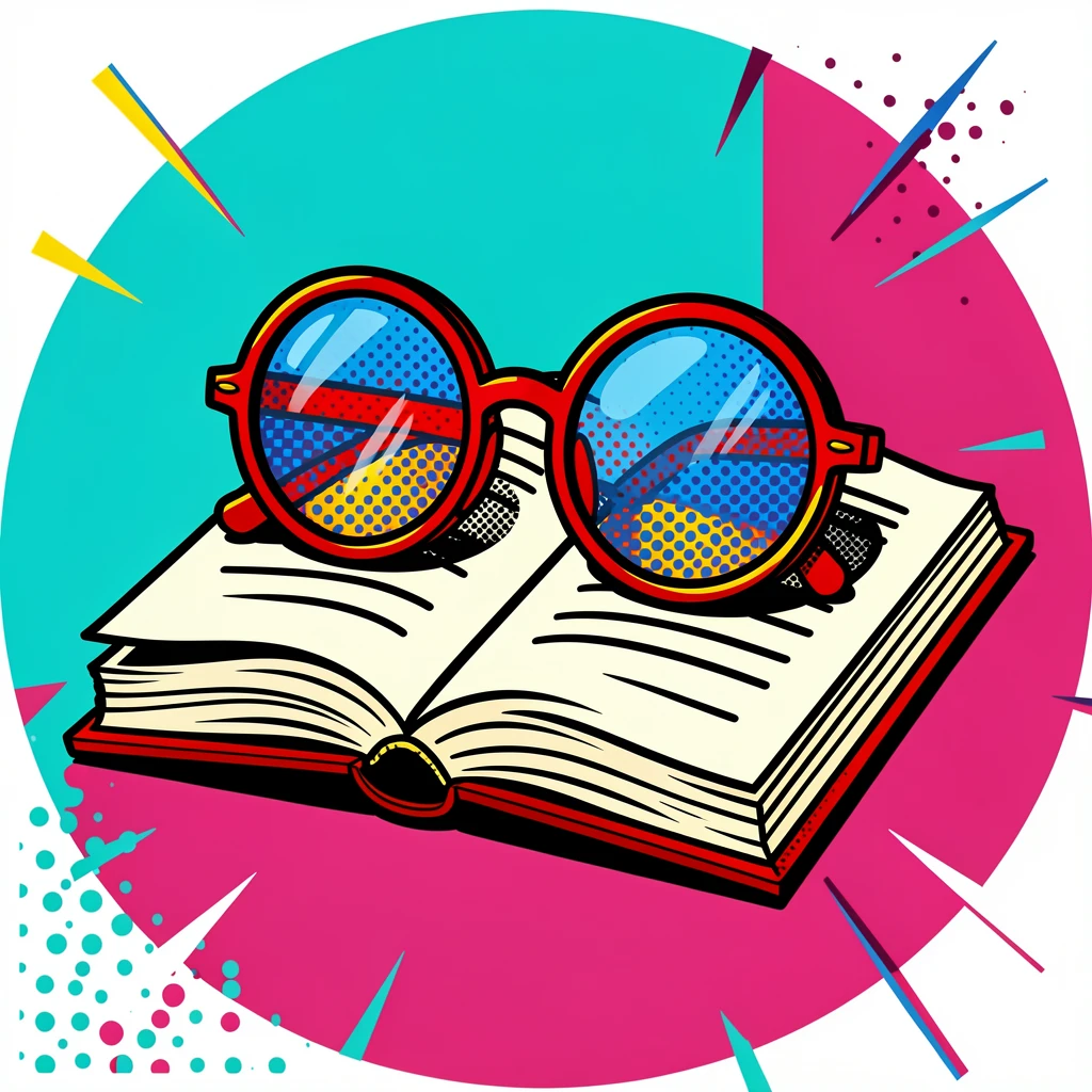 A classic pair of round glasses resting on an open book