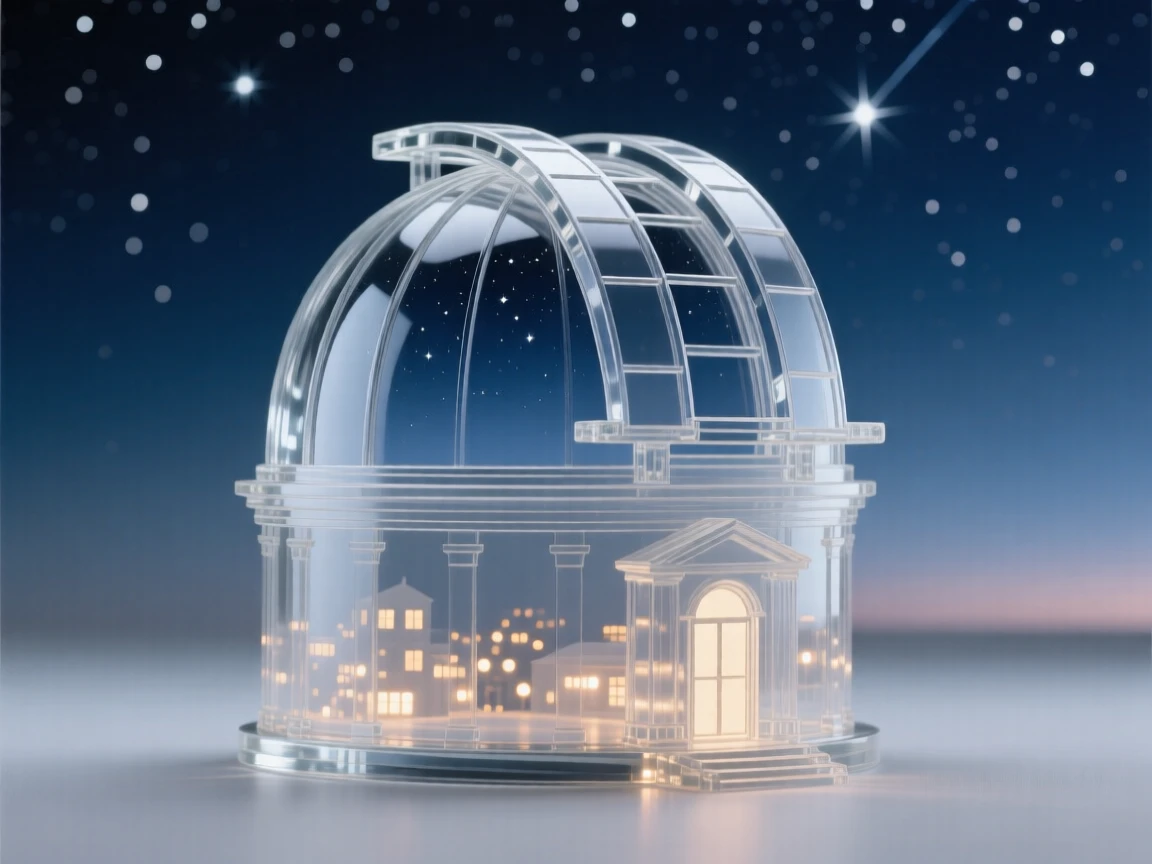 As lights begin to flicker on across the surrounding town, a domed observatory opening its roof to a starlit sky