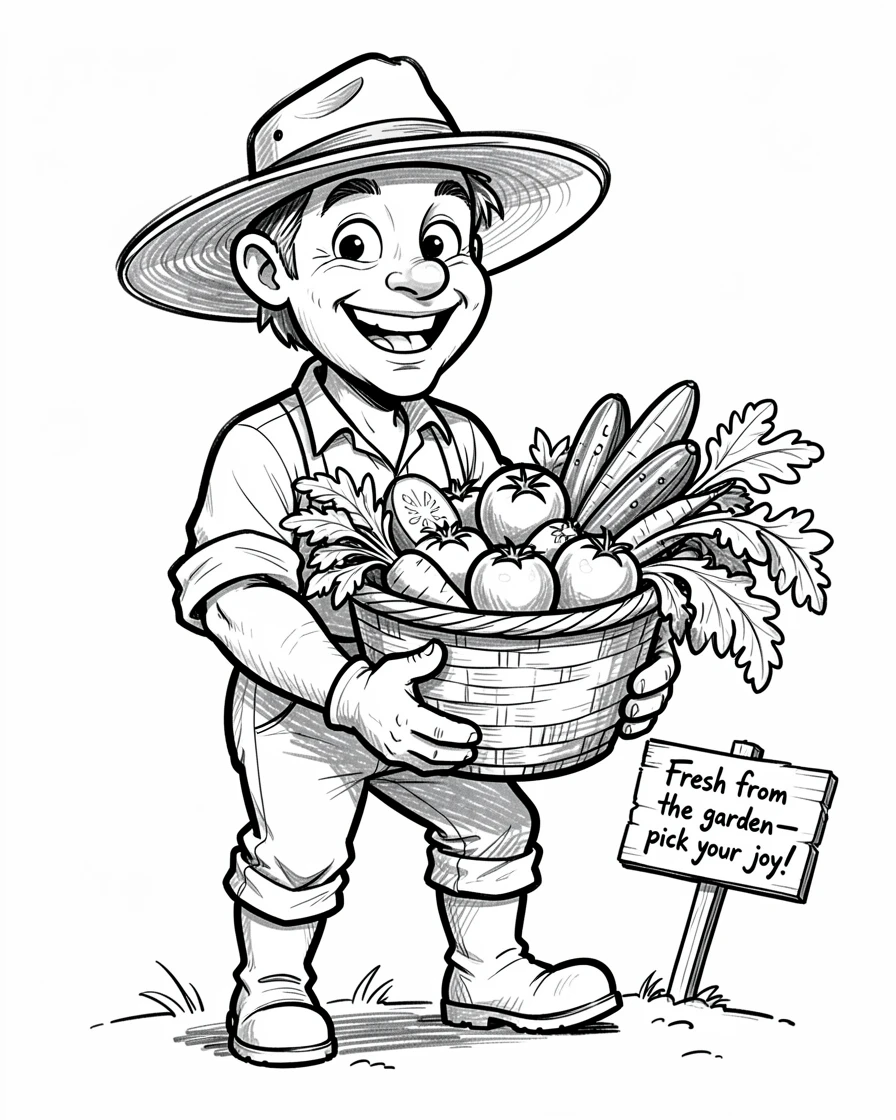 [Trending & Universal Topics] Modern lifestyle scene of a gardener harvesting a basket overflowing with fresh vegetables, capturing everyday joy
