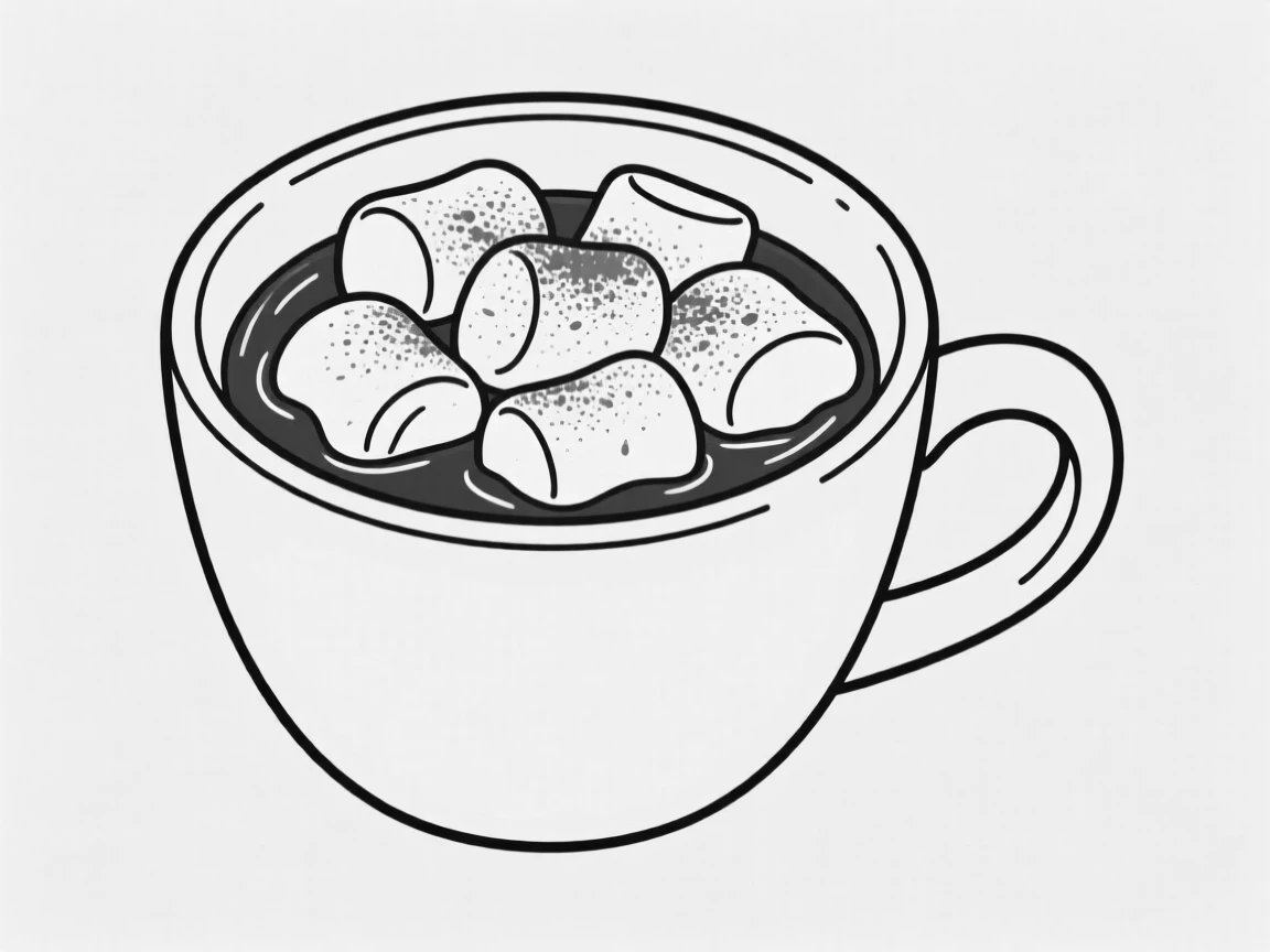 A cup of hot chocolate topped with marshmallows and cinnamon