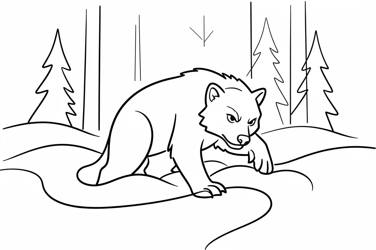 A wolverine trudging through deep snow in a boreal forest