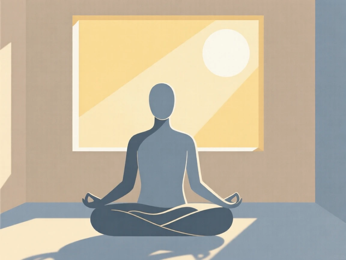 A person meditating in a sunlit room