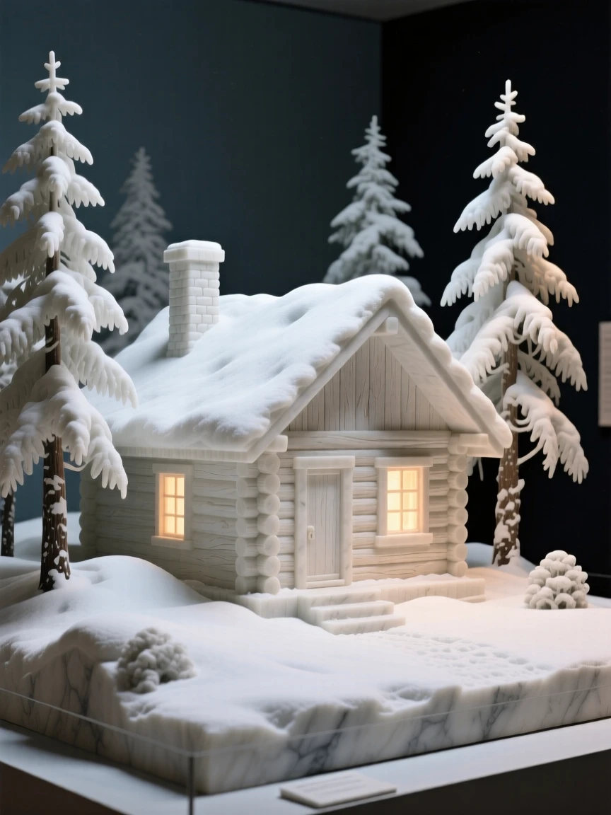 A vivid, emotionally rich scene of a snow-covered cabin glowing with warm light, in a moment of quiet stillness, designed to captivate and inspire