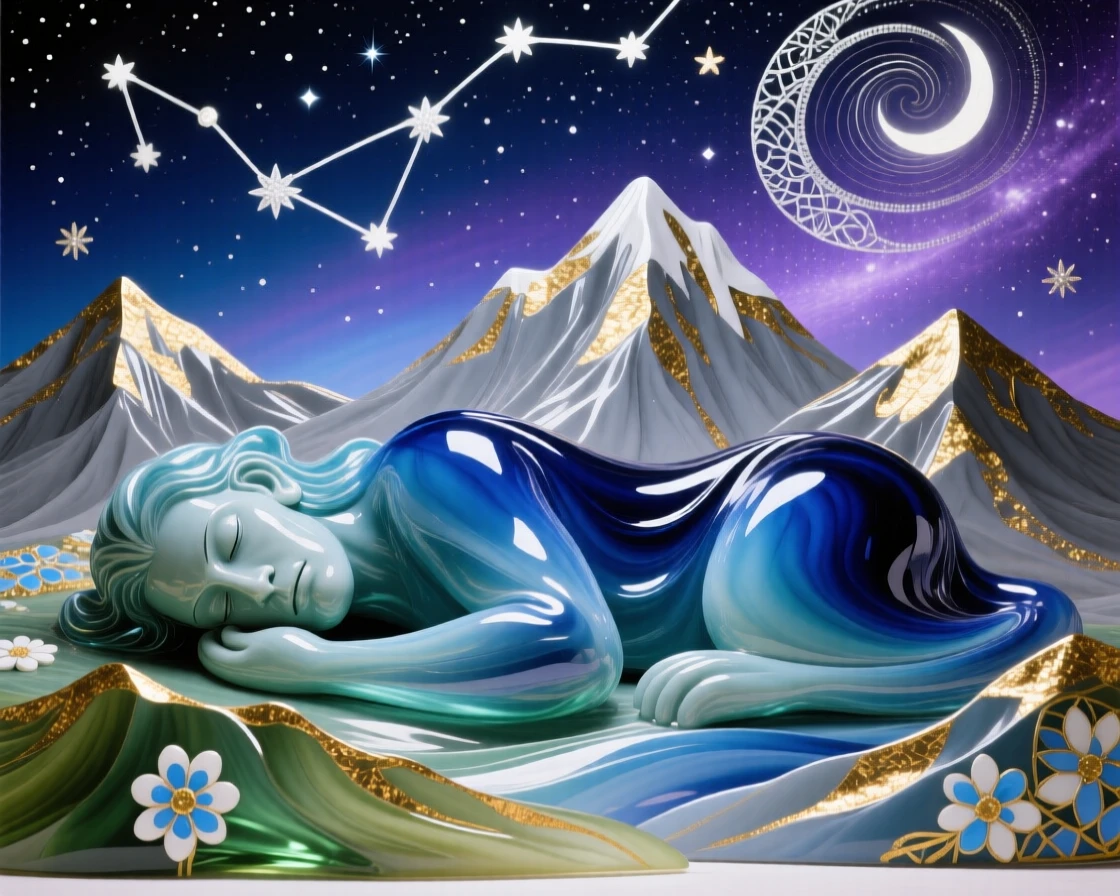 A mountain range shaped like a sleeping giant beneath a starry sky, mythic and vast.