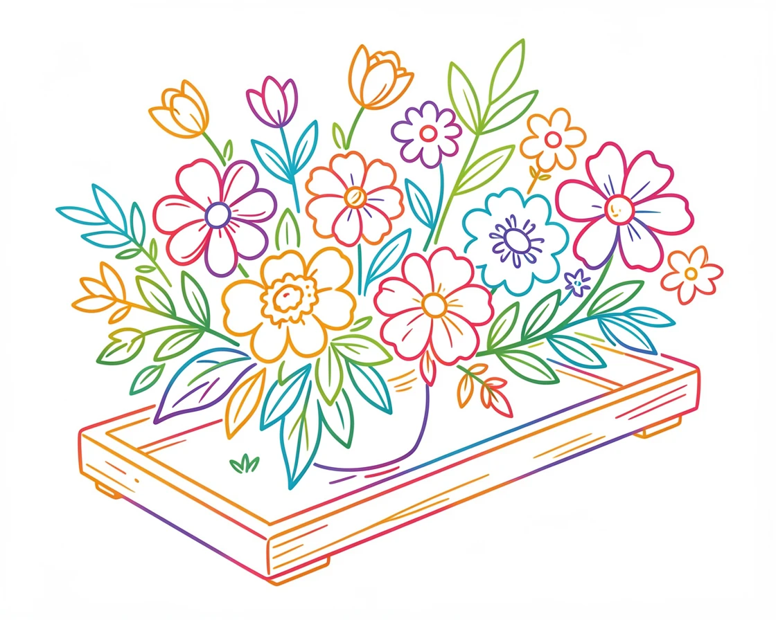 A tray of freshly cut flowers arranged for a farmhouse table centerpiece.