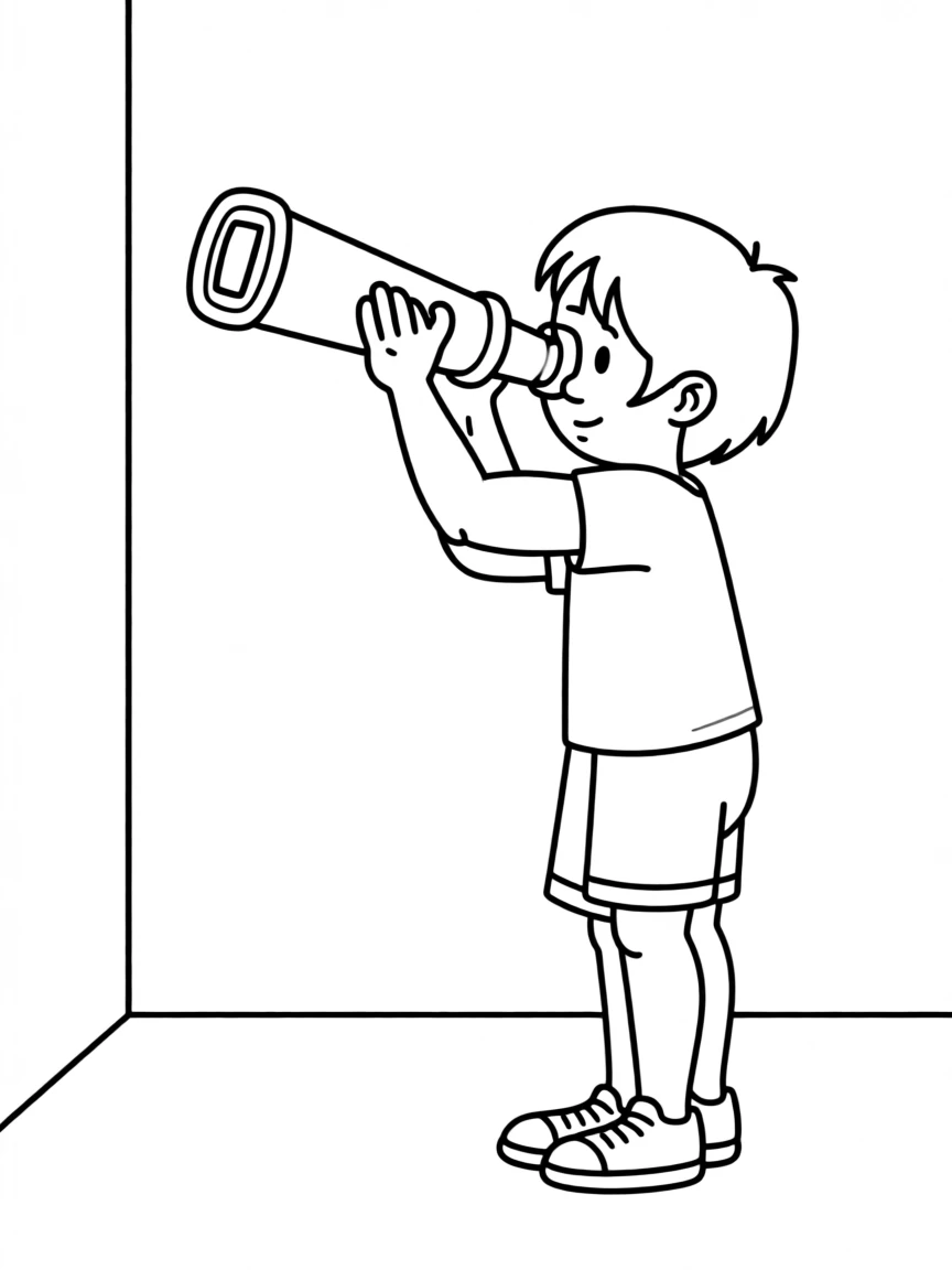 A child using a periscope to see around a corner