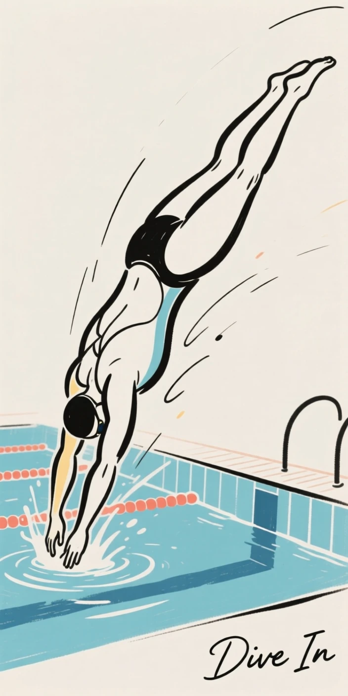 A swimmer diving cleanly into a pool during a race.