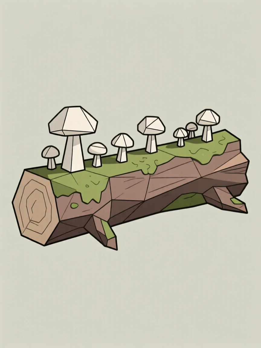 A mossy log covered in small mushrooms