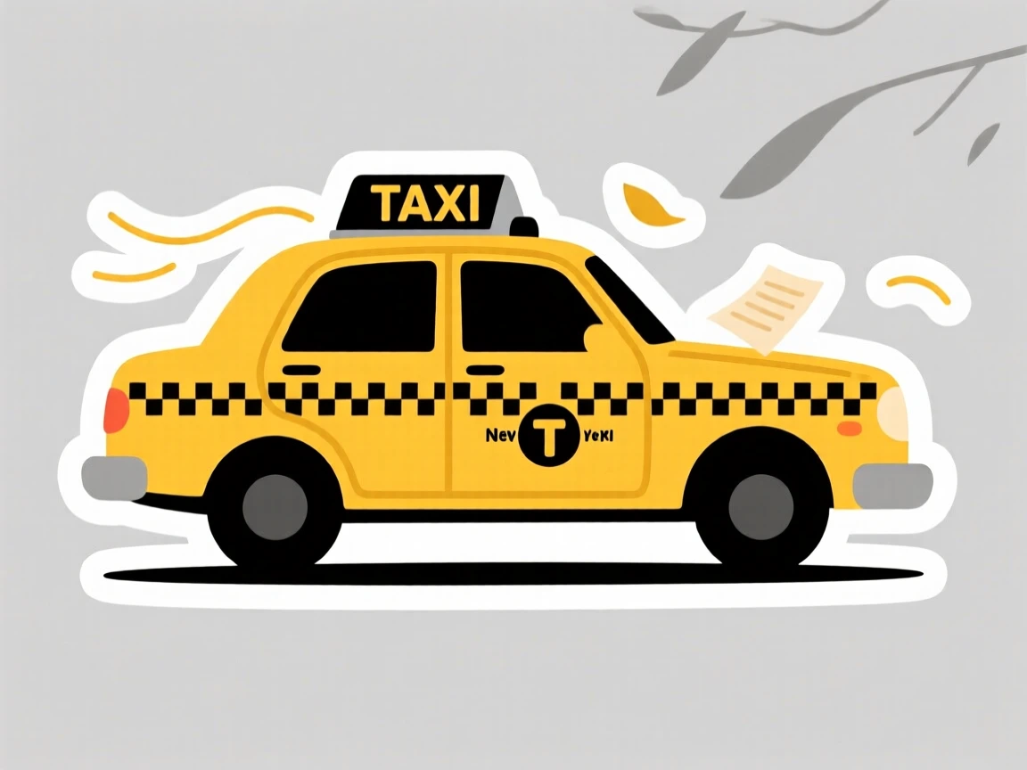 A picturesque New York-style yellow taxi cab, with a gentle breeze moving through the scene, on a warm and welcoming afternoon.