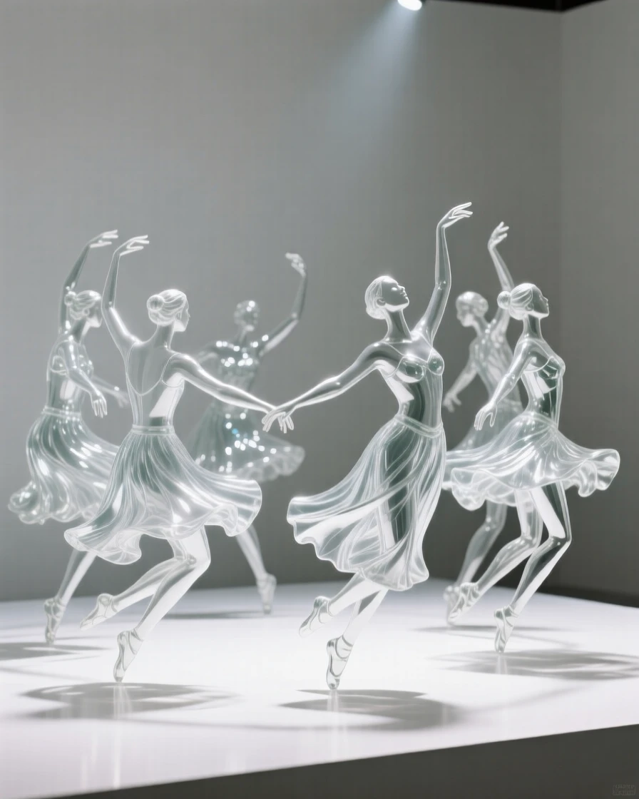 With the sound of applause rising from an unseen audience, a group of dancers moving together in a circle at a festival