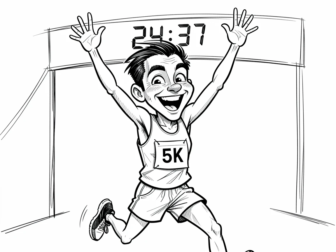 [Trending & Universal Topics] Modern lifestyle scene of a runner celebrating with arms raised after finishing a 5K, capturing everyday joy
