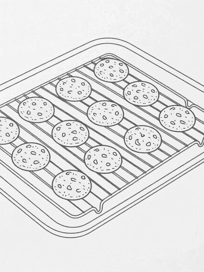 A tray of freshly baked cookies cooling on a wire rack