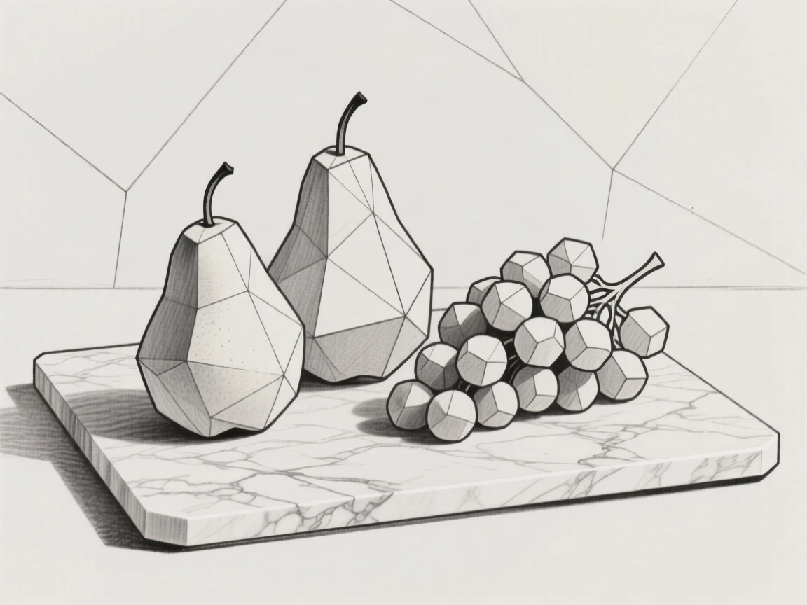A still life of pears and grapes on a marble slab