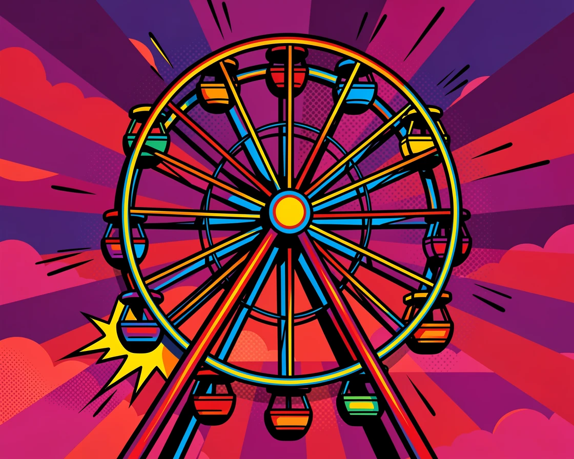 A Ferris wheel lit up against a sunset sky