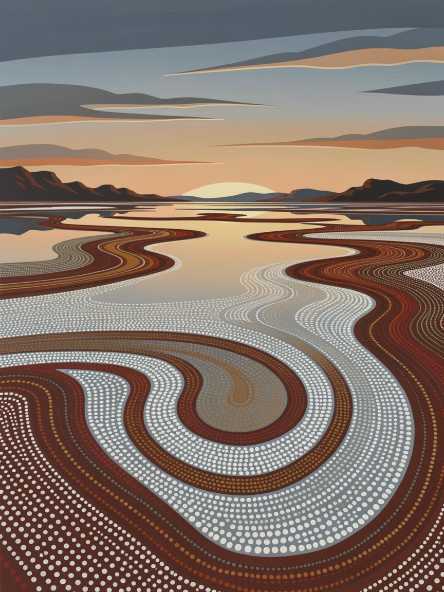 A mirror-like salt flat lit by the last light of day