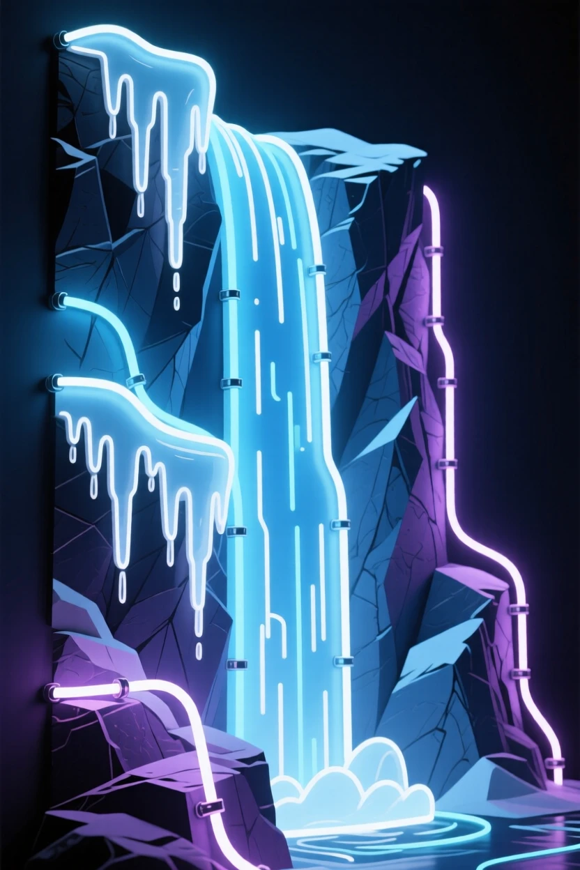 A frozen waterfall clinging to a rocky cliffside.