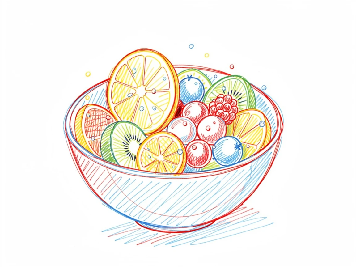 A bowl of vibrant fruit salad glistening with morning dew