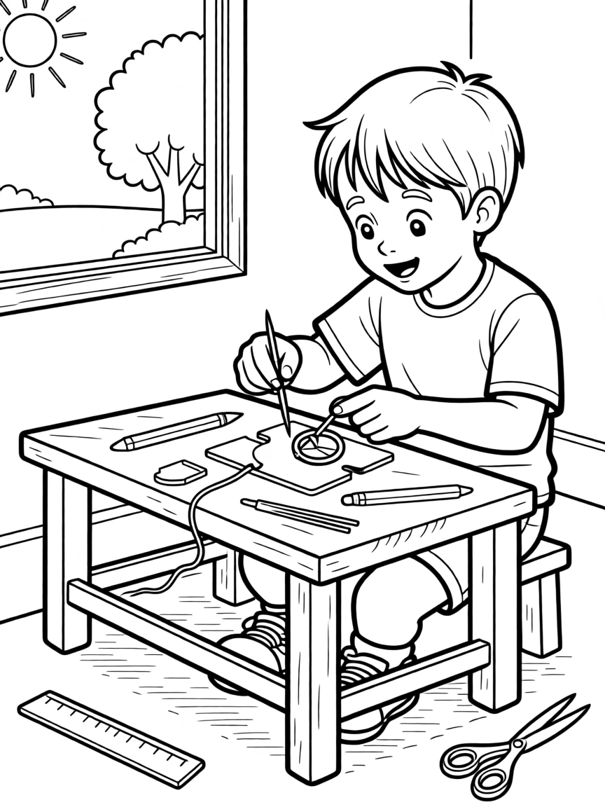 A young inventor creating a homemade compass
