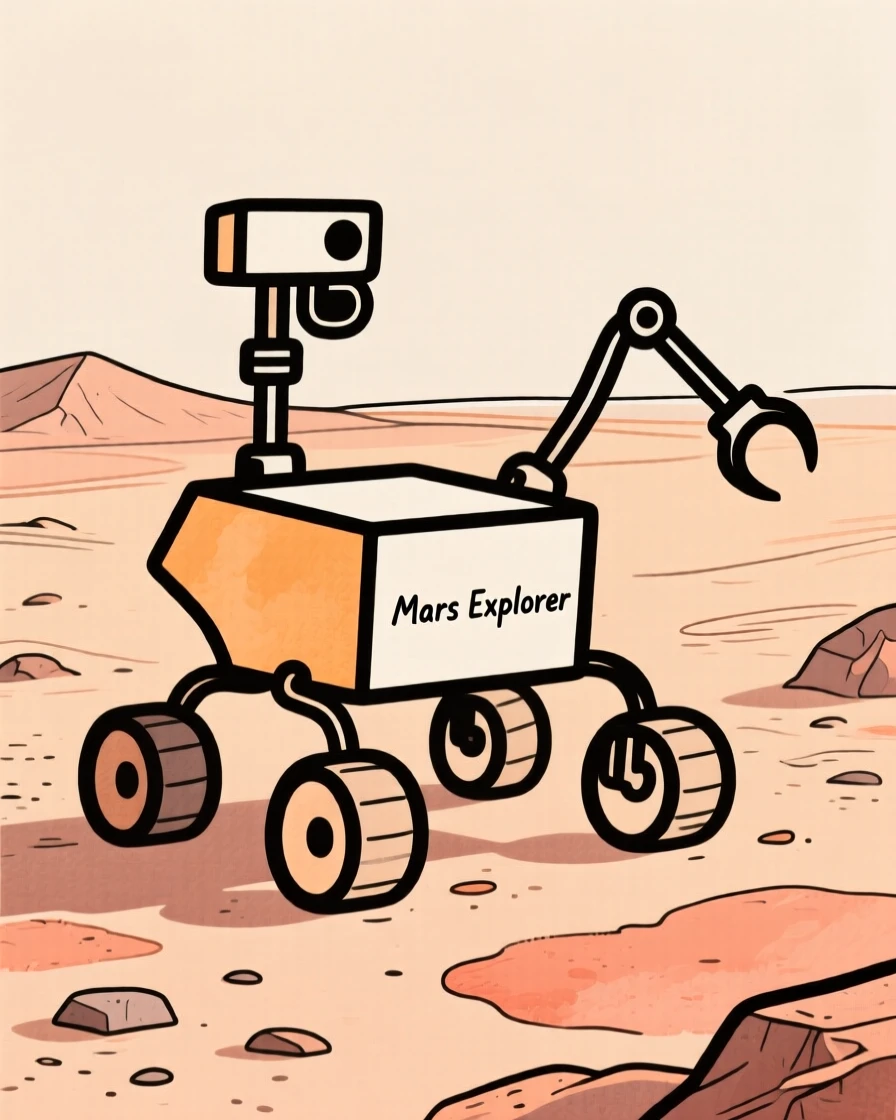 A rover exploring the surface of Mars