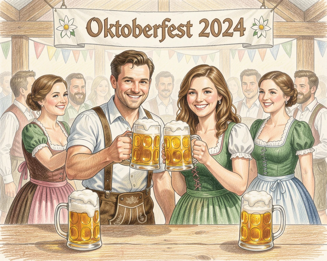 An Oktoberfest celebration with steins of beer and traditional dress, framed thoughtfully to draw the eye toward the central subject, designed to feel inviting, memorable, and shareable.
