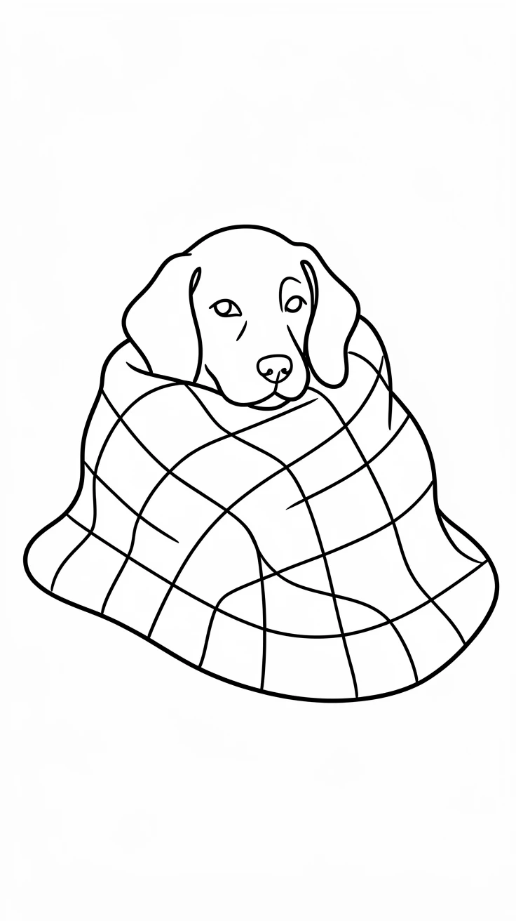 A beagle puppy peeking out from beneath a cozy checkered blanket