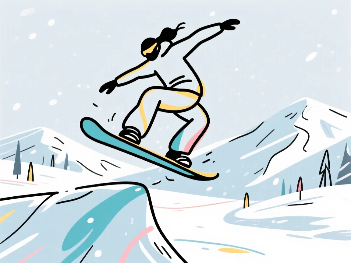A snowboarder catching air off a jump in a snowy mountain park.