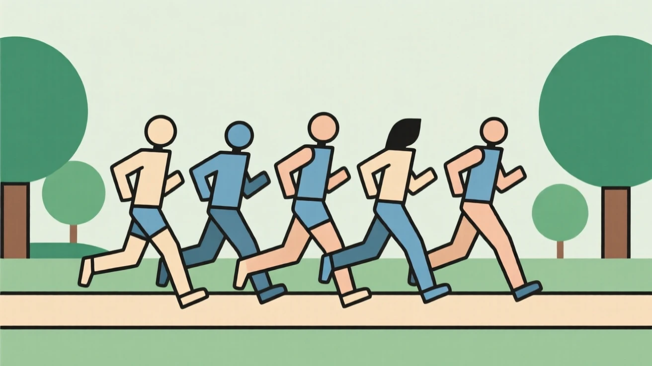 A group of people jogging together in a park