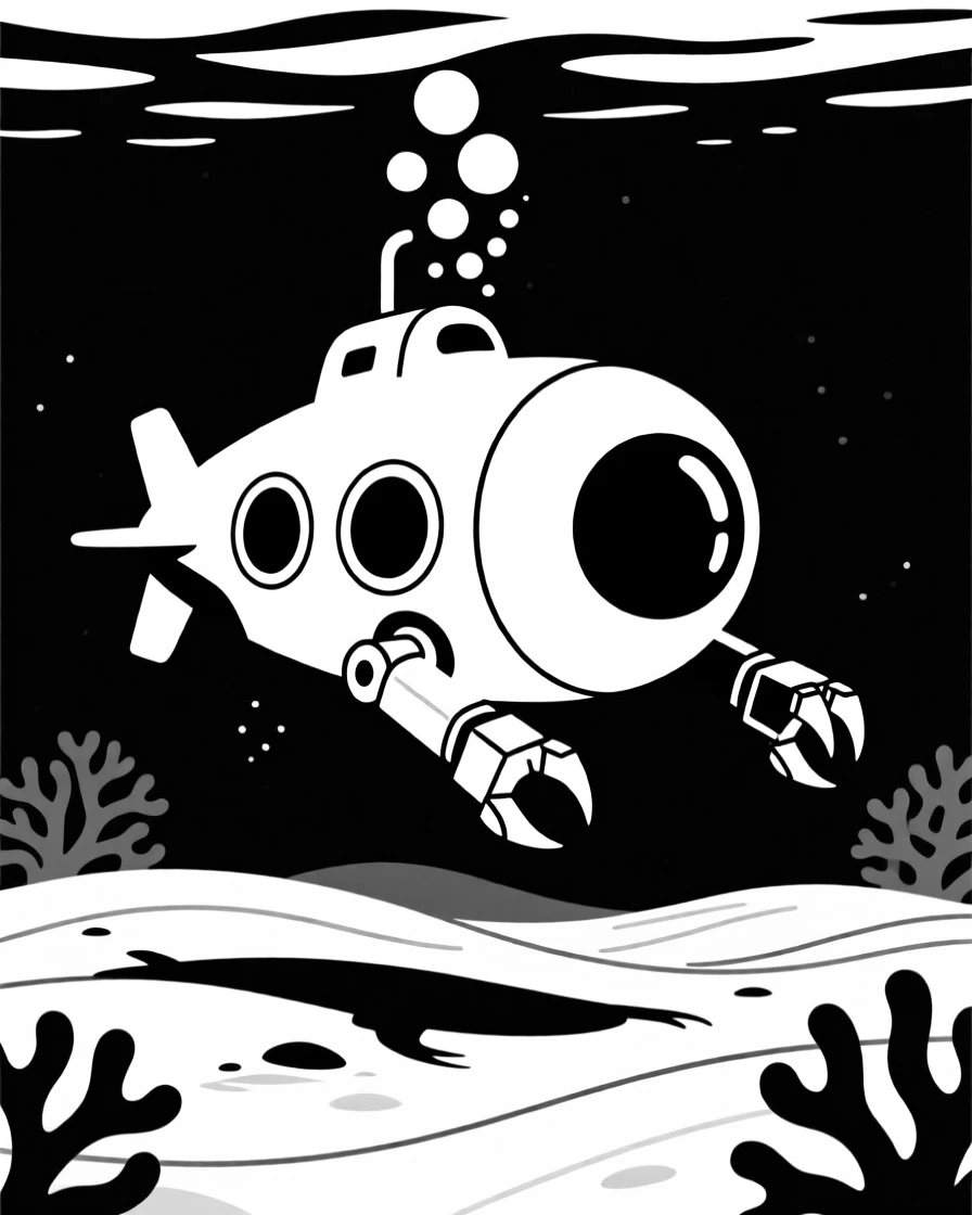 An underwater research submarine exploring the ocean floor.