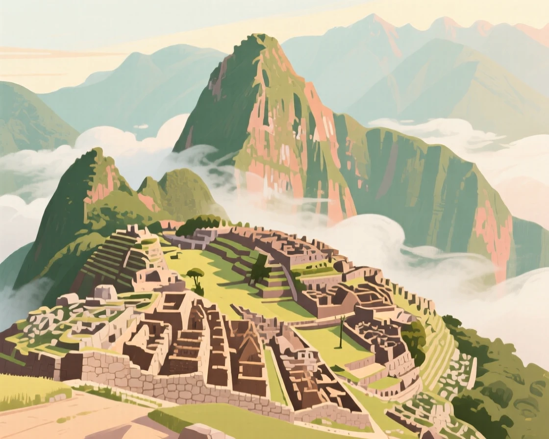 Machu Picchu perched high among the clouds of the Andes