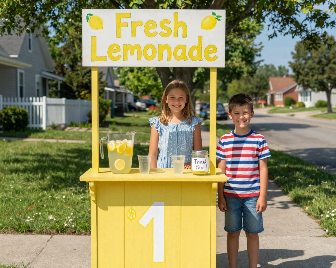 A lemonade stand run by two young entrepreneurs