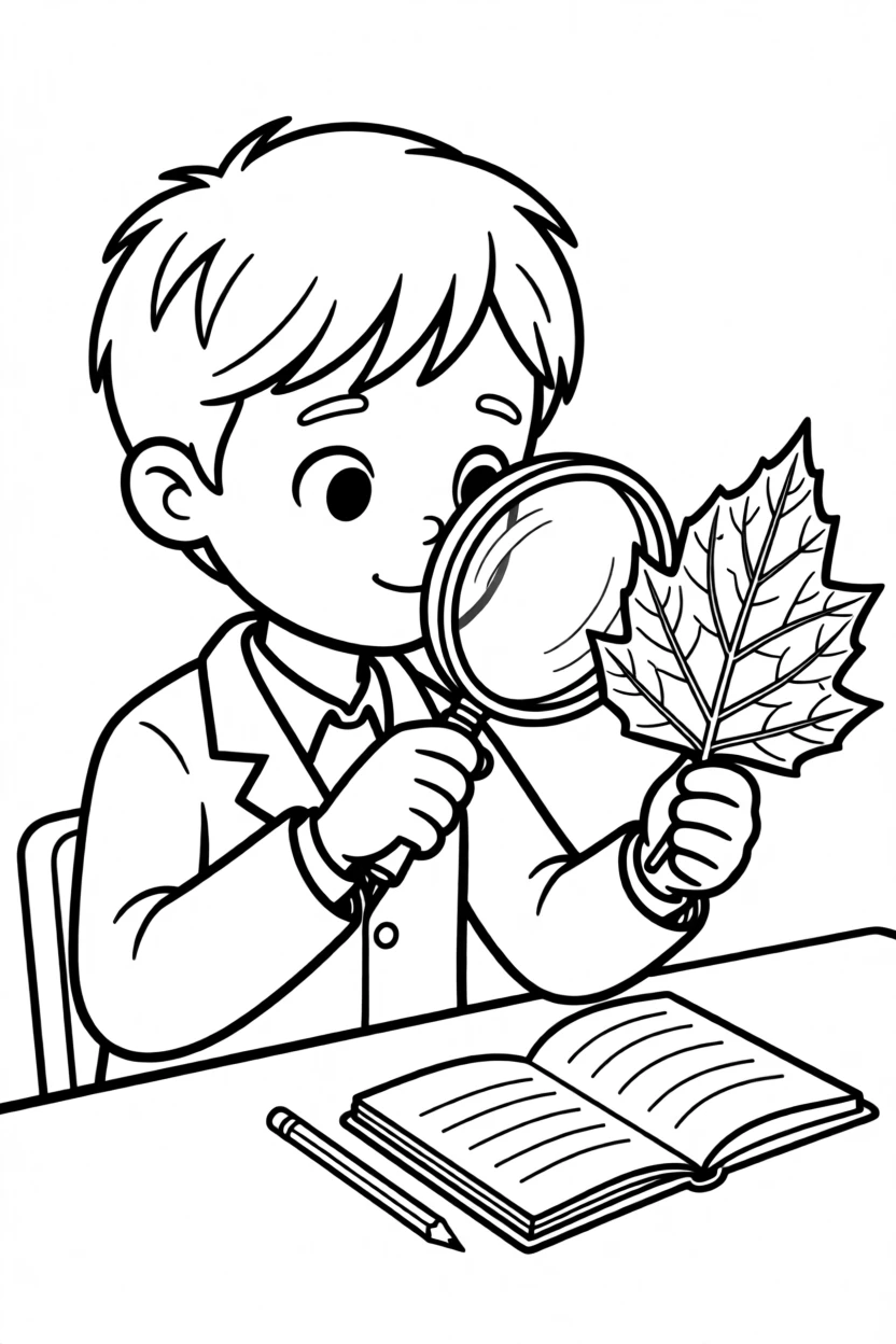 A scientist examining a leaf's veins under a magnifying glass