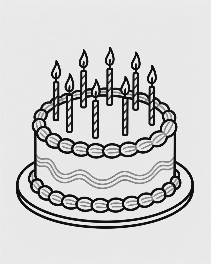 A birthday cake with lit candles ready to be blown out