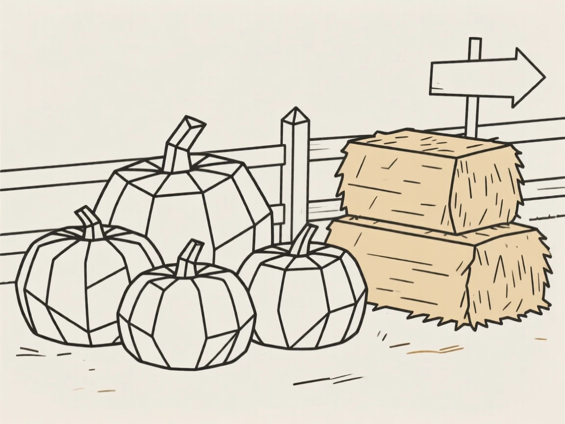 A harvest festival scene with pumpkins and hay bales