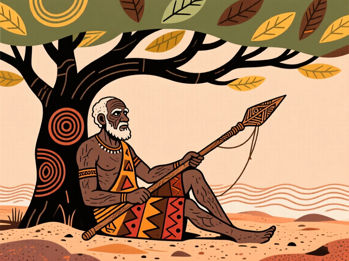 A weathered fisherman resting beneath the shade of a wide tree.