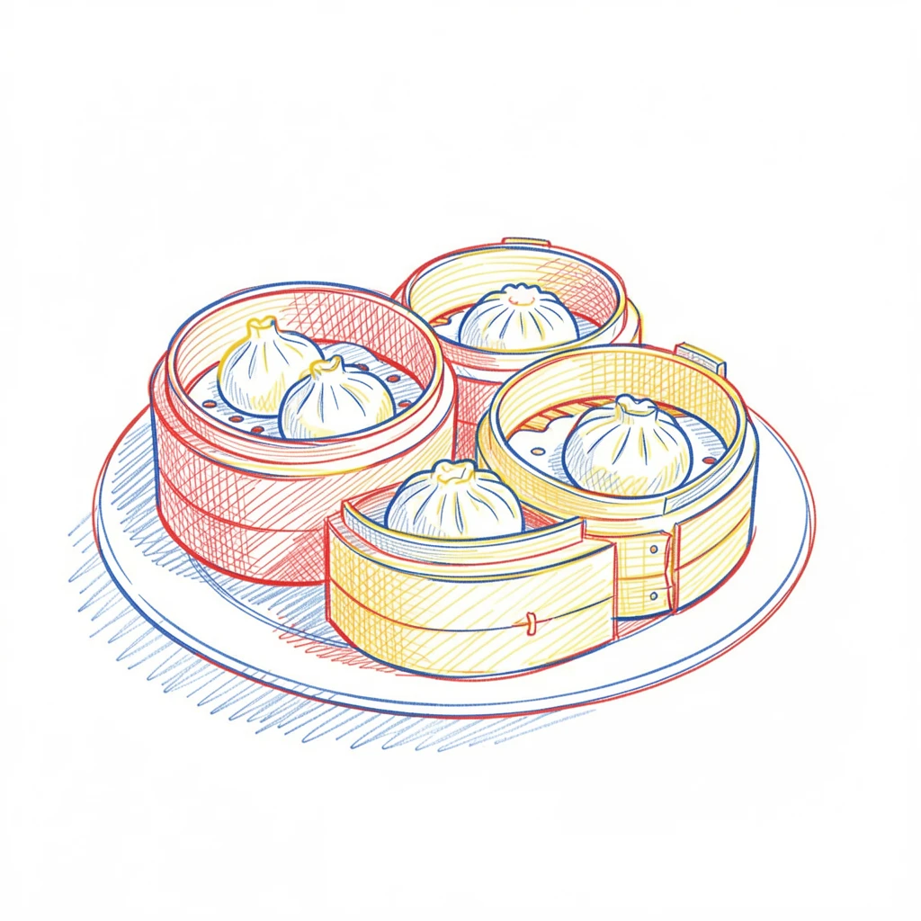 A plate of delicate dim sum steamed in bamboo baskets