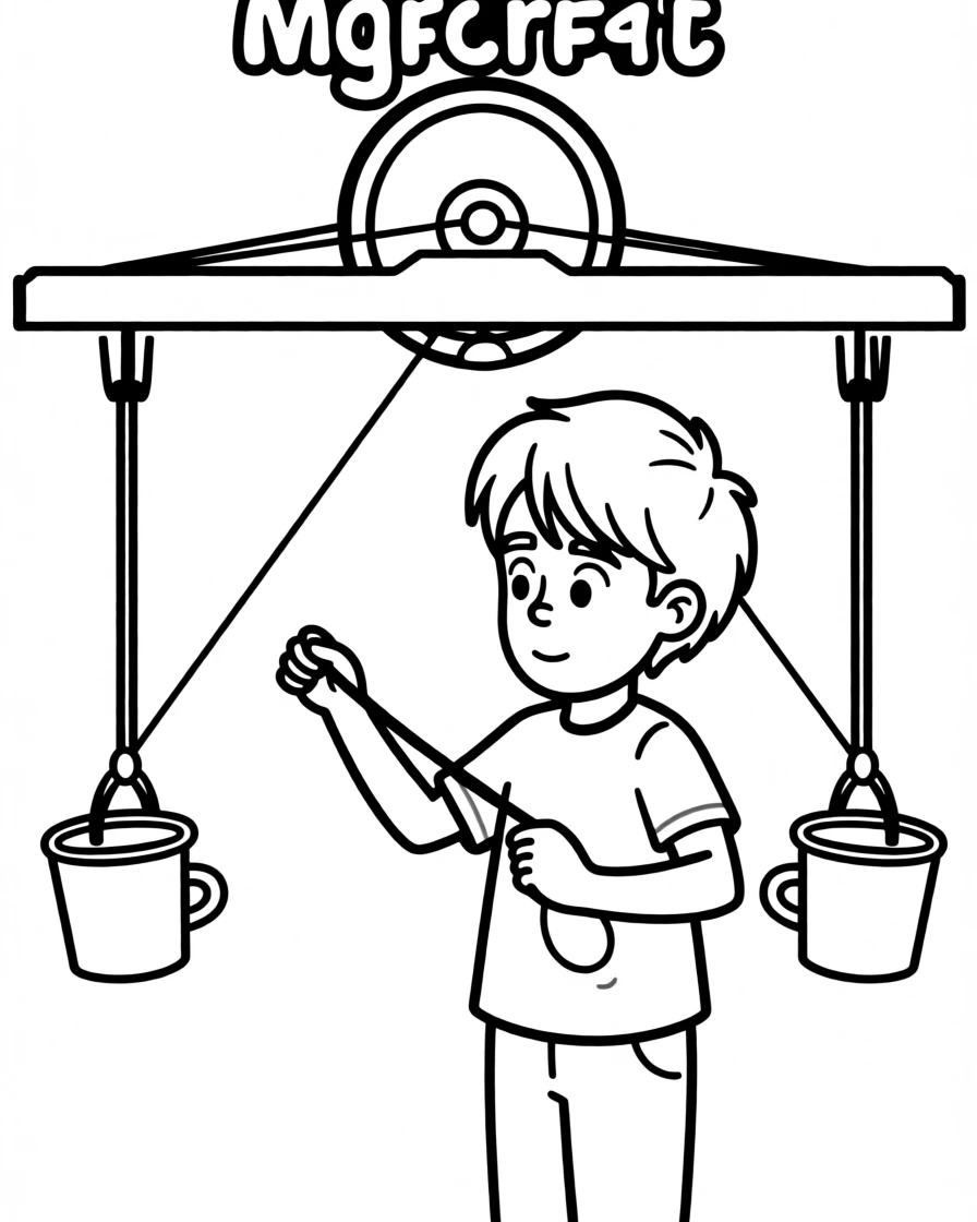 A young inventor building a pulley system with string and cups
