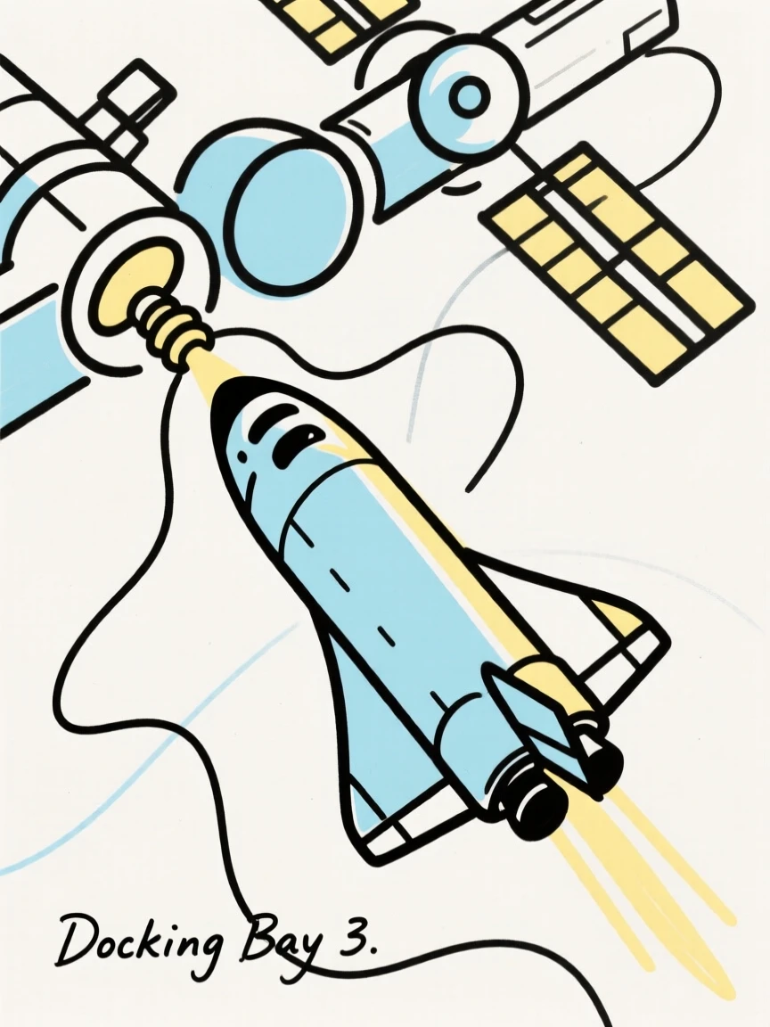 A spacecraft docking with a station