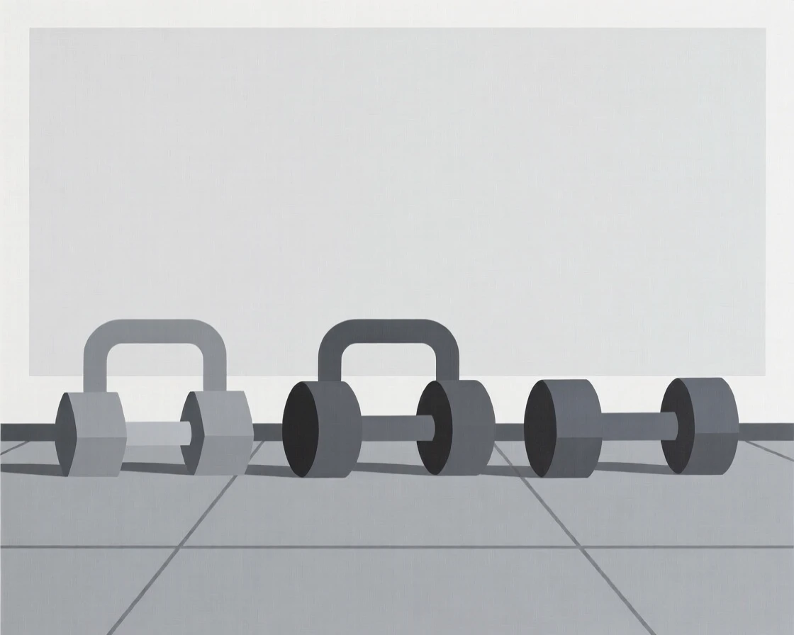 A set of dumbbells arranged neatly on a gym floor